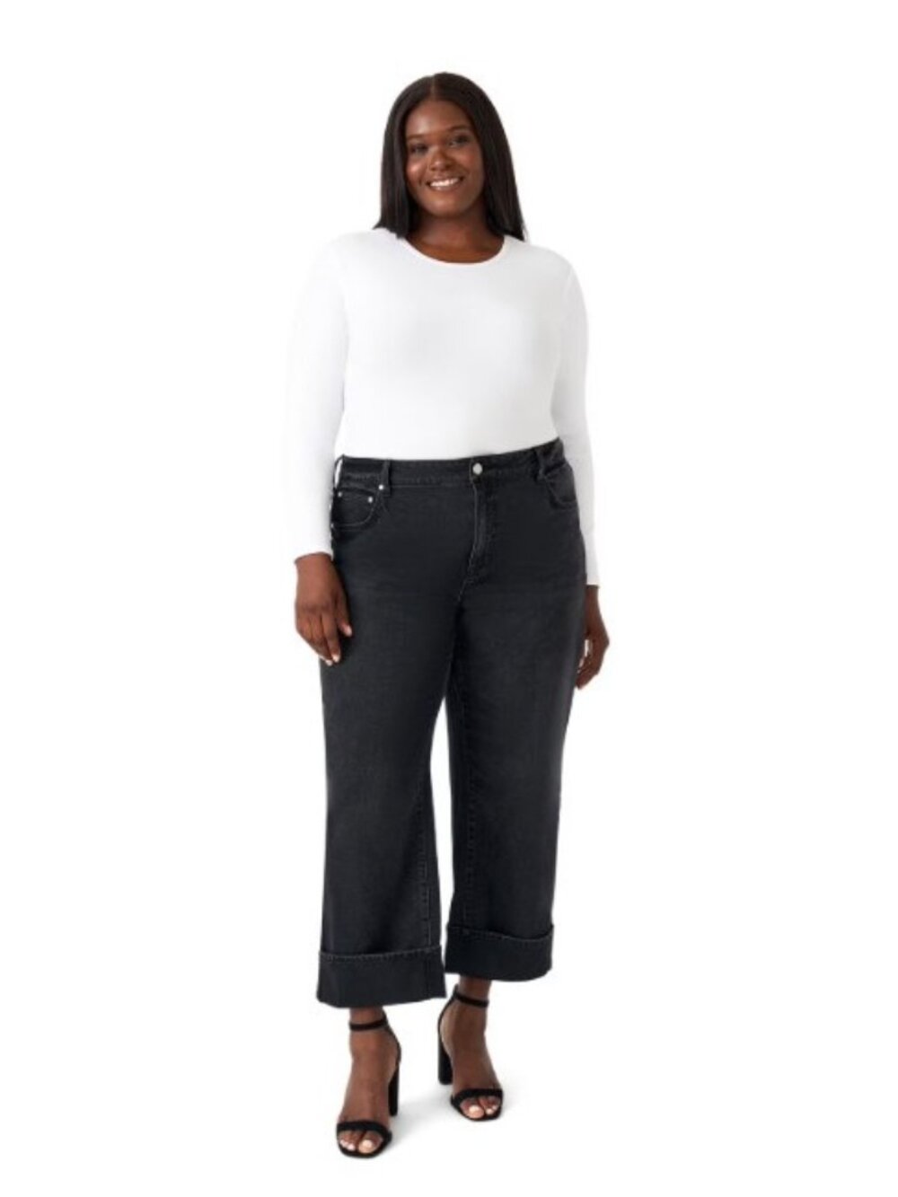 Edited by Hunter McGrady Women's Cuffed Wide Leg Cropped Jeans-Black-Size 18-NWT